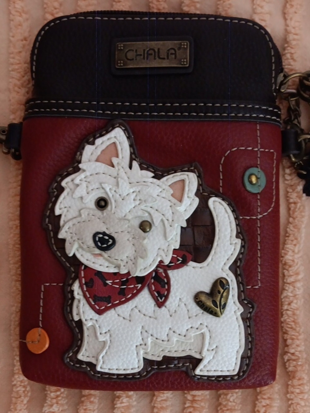 Chala Red & Black Crossbody Bag with White Westie Applique